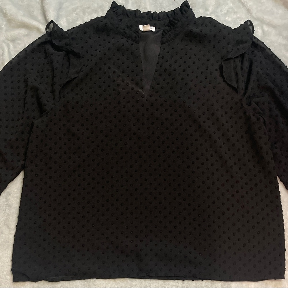 J. Crew Black Swiss Dot Ruffle-Neck Blouse